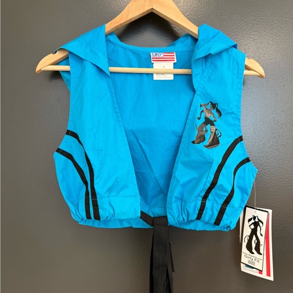 UFO NWT VINTAGE Y2K crop ultra rare!!! Size L Black and Blue Crop Tie Front Top - Picture 6 of 14